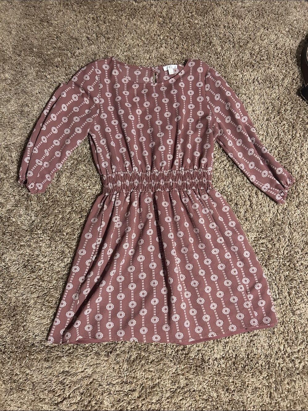 C Pink Patterned Elastic-Waist Casual Dress